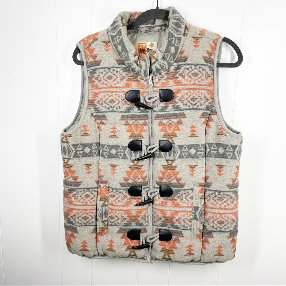 Ruff Hewn Sleeveless Aztec Sweater Puffy Vest Toggle Closure Size Large